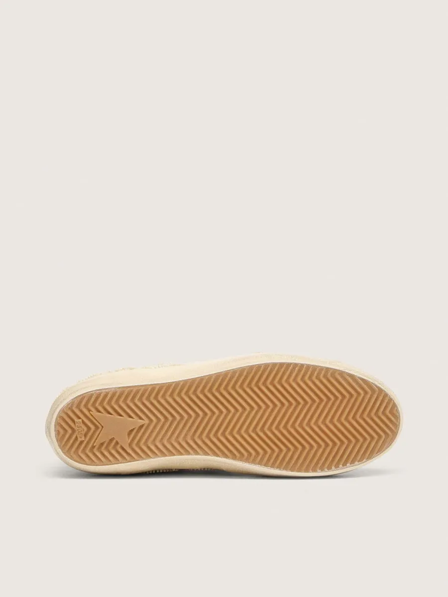 Super-Star LTD donna in suede color perla con stella oro e ricami in perline