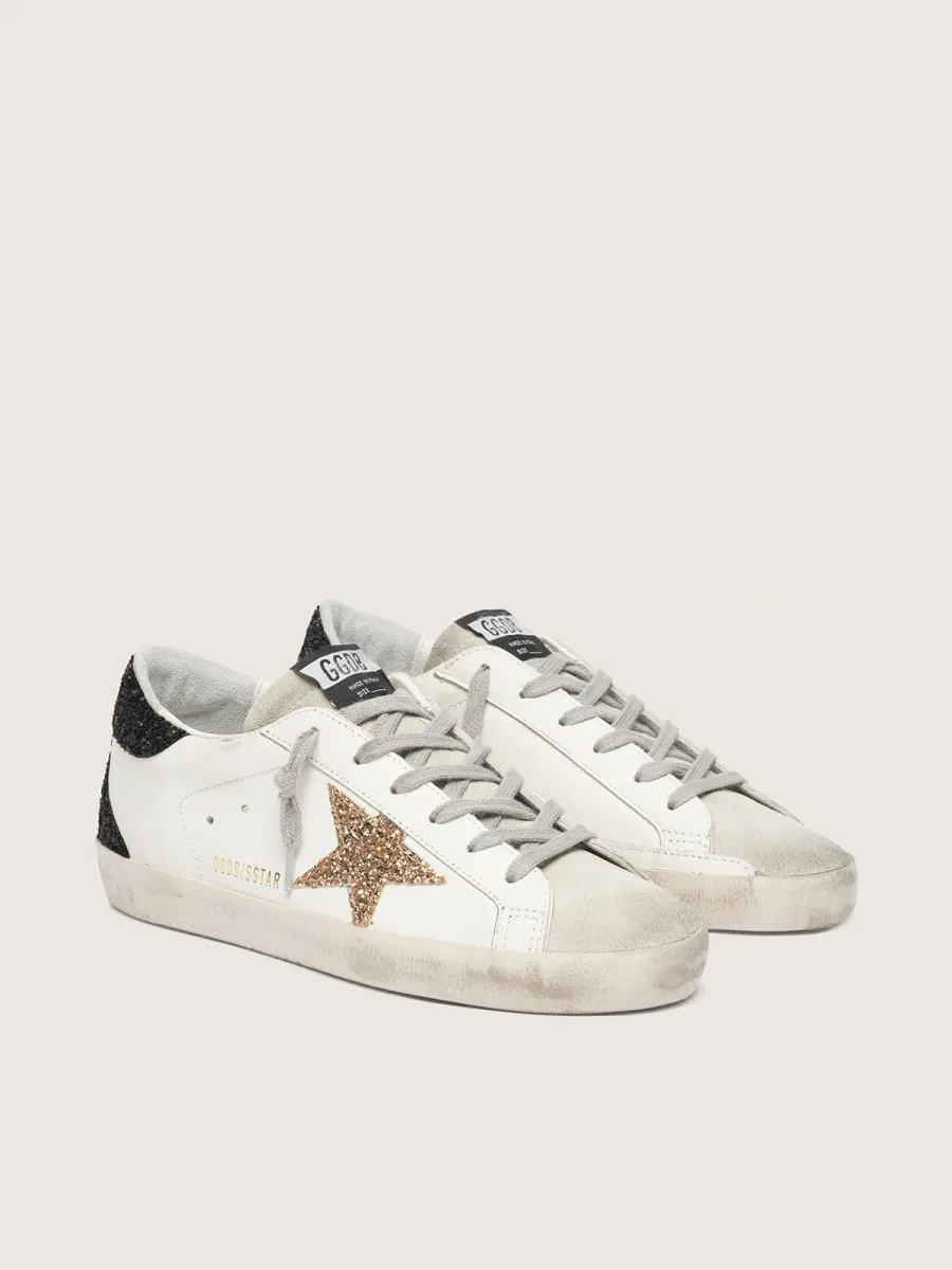 Super-Star Donna in nappa con stella in glitter oro e talloncino in glitter nero