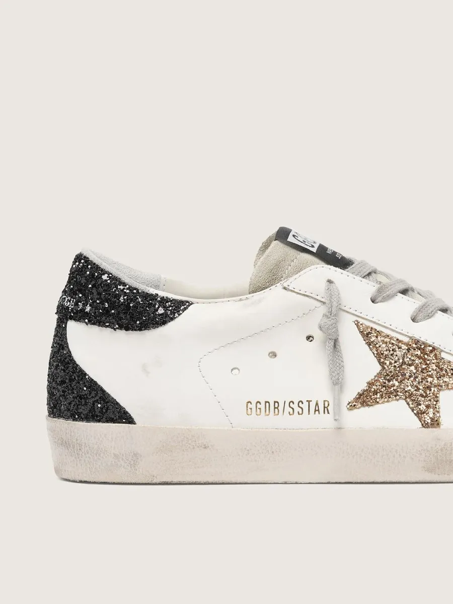 Super-Star Donna in nappa con stella in glitter oro e talloncino in glitter nero
