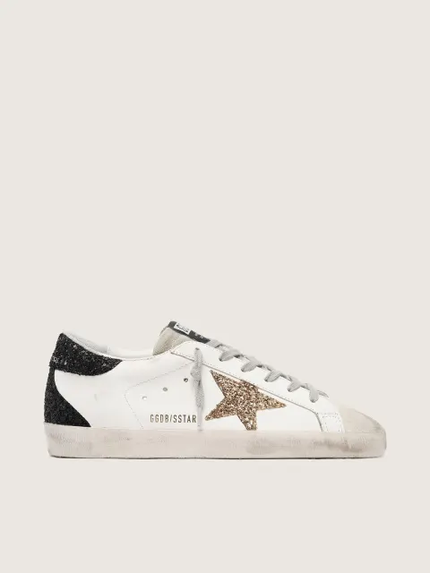 Super-Star Donna in nappa con stella in glitter oro e talloncino in glitter nero