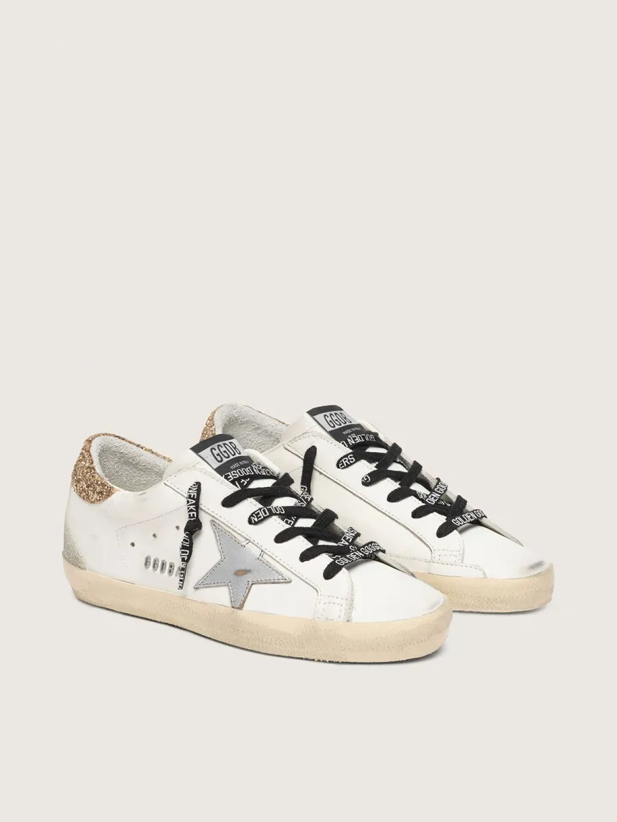 Super-Star Donna bianche in pelle con talloncino glitter