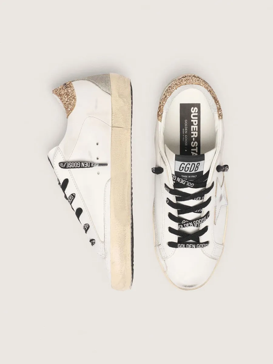 Super-Star Donna bianche in pelle con talloncino glitter