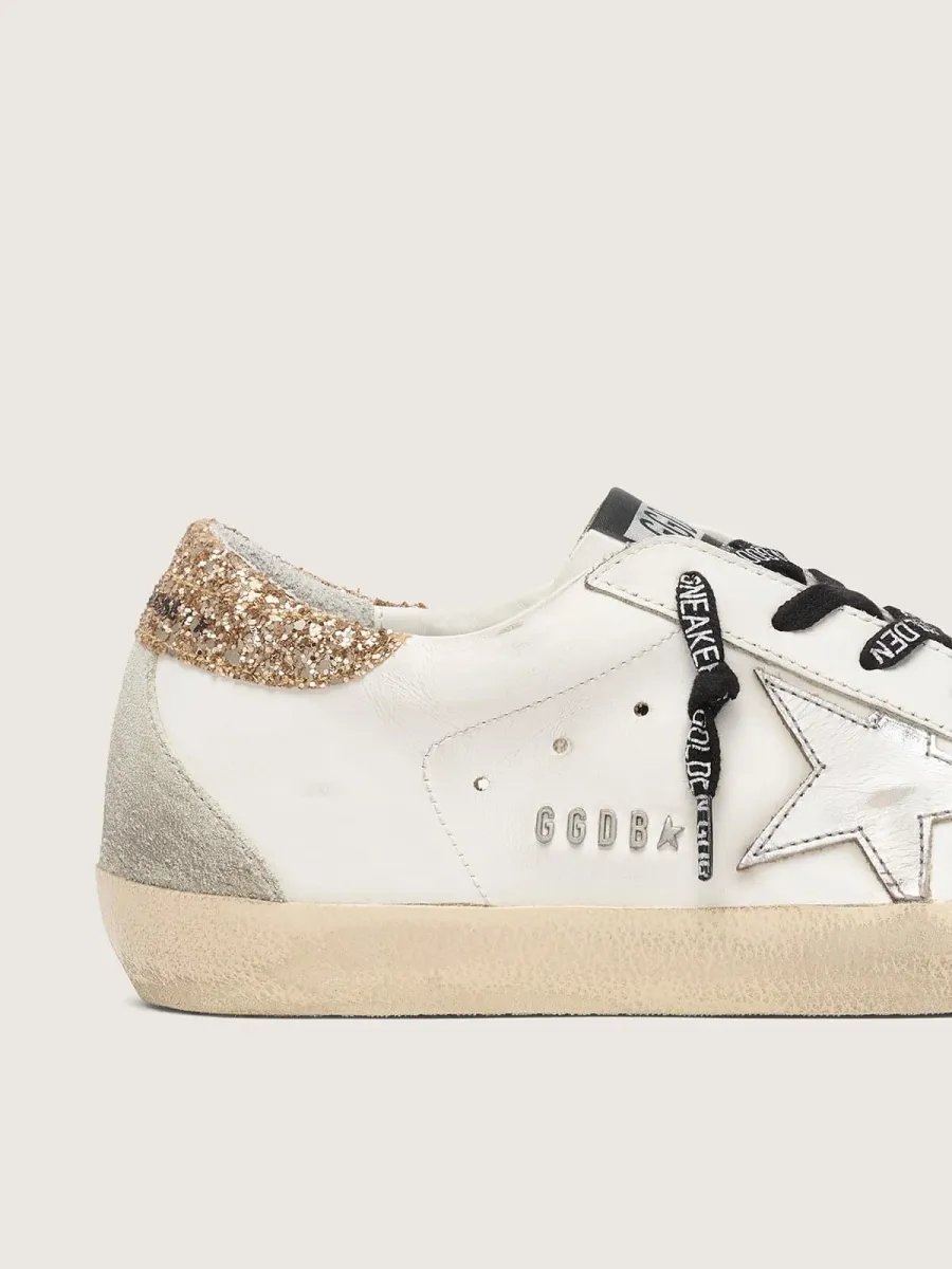 Super-Star Donna bianche in pelle con talloncino glitter