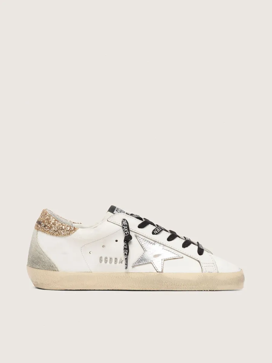 Super-Star Donna bianche in pelle con talloncino glitter