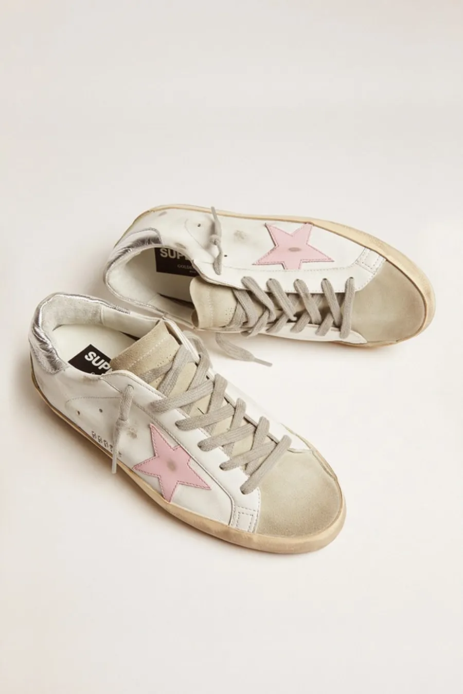 Super-Star Donna in pelle con stella rosa e talloncino laminato argento