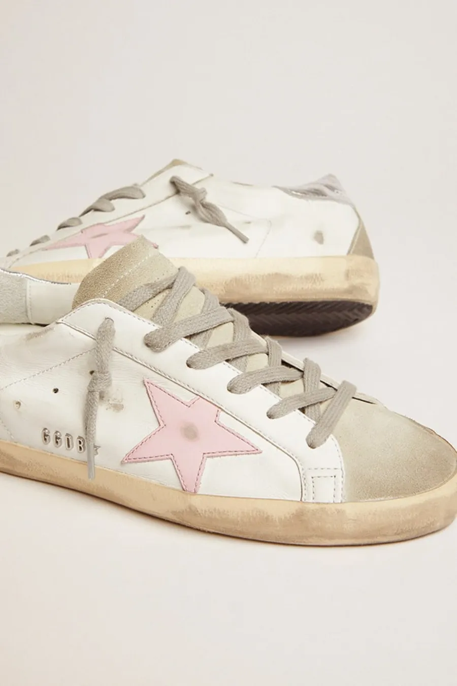 Super-Star Donna in pelle con stella rosa e talloncino laminato argento