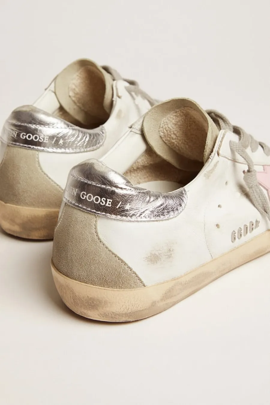 Super-Star Donna in pelle con stella rosa e talloncino laminato argento