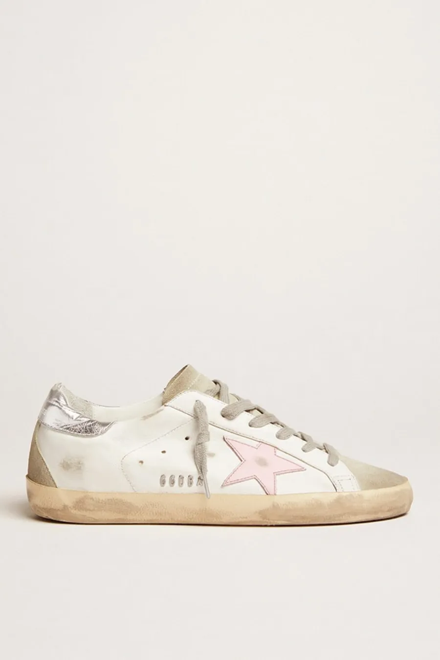 Super-Star Donna in pelle con stella rosa e talloncino laminato argento