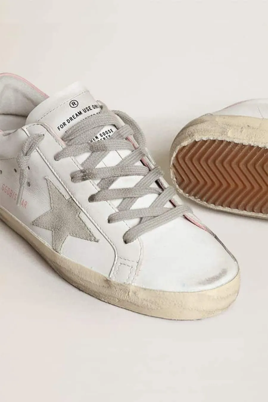 Super-Star Donna con stella in suede grigio e talloncino in pelle rosa