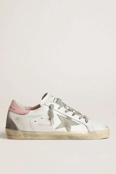 Super-Star Donna con stella in suede grigio e talloncino in pelle rosa