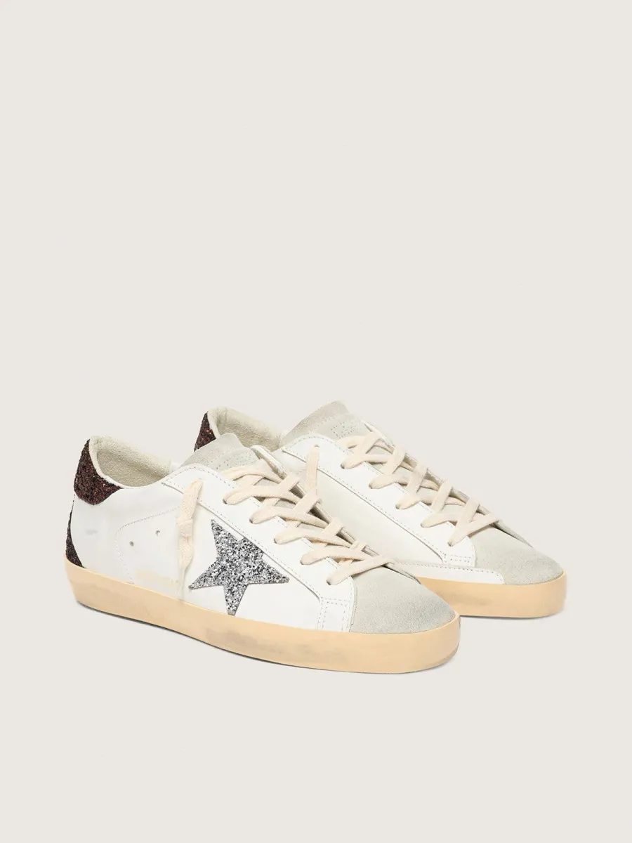 Super-Star Donna con stella glitter argento e talloncino in glitter marroni