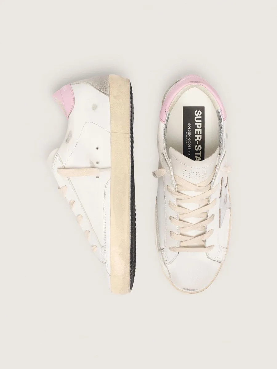 Super-Star Donna con stella in pelle argento e talloncino rosa