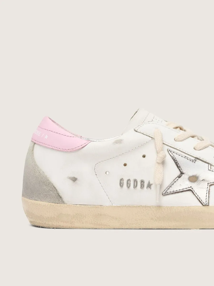 Super-Star Donna con stella in pelle argento e talloncino rosa