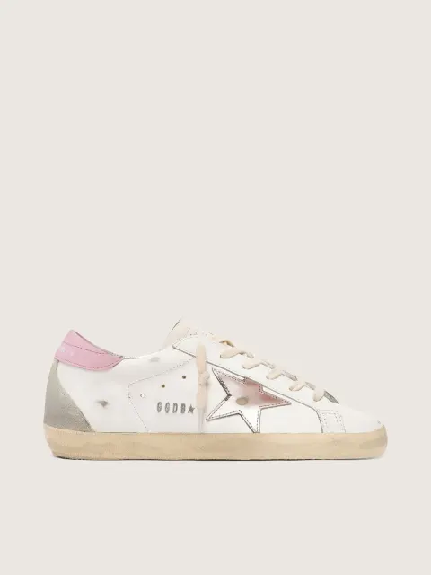 Super-Star Donna con stella in pelle argento e talloncino rosa