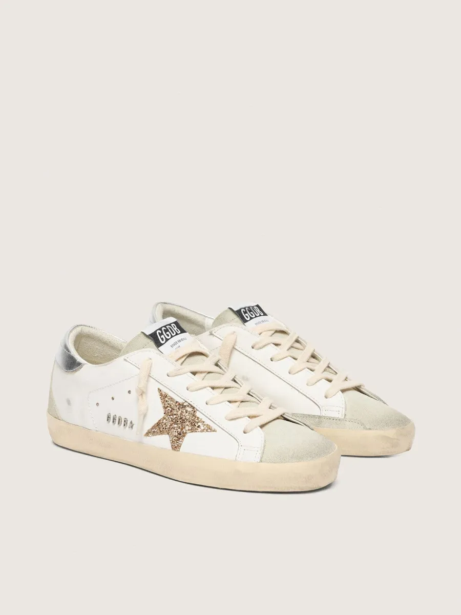 Super-Star Donna con stella in glitter oro e inserti in suede ghiaccio