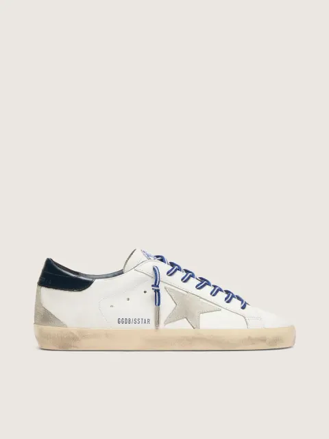 Super-Star Donna LTD in pelle bianca con stella in suede e talloncino in pelle blu