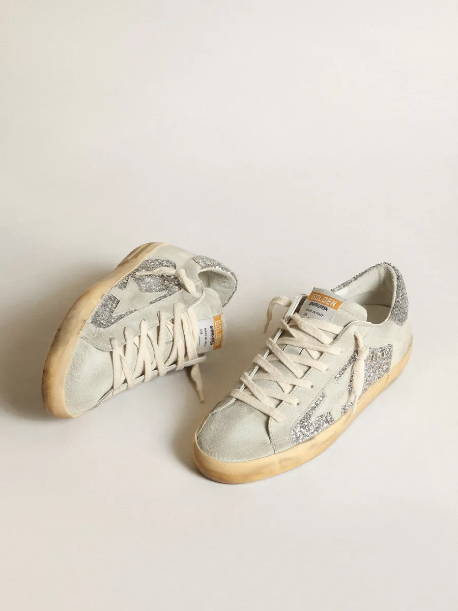 Super-Star Donna in glitter argento con stella e inserti ghiaccio