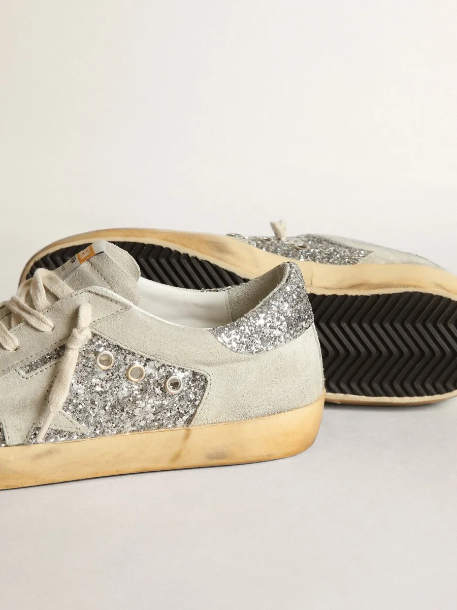 Super-Star Donna in glitter argento con stella e inserti ghiaccio