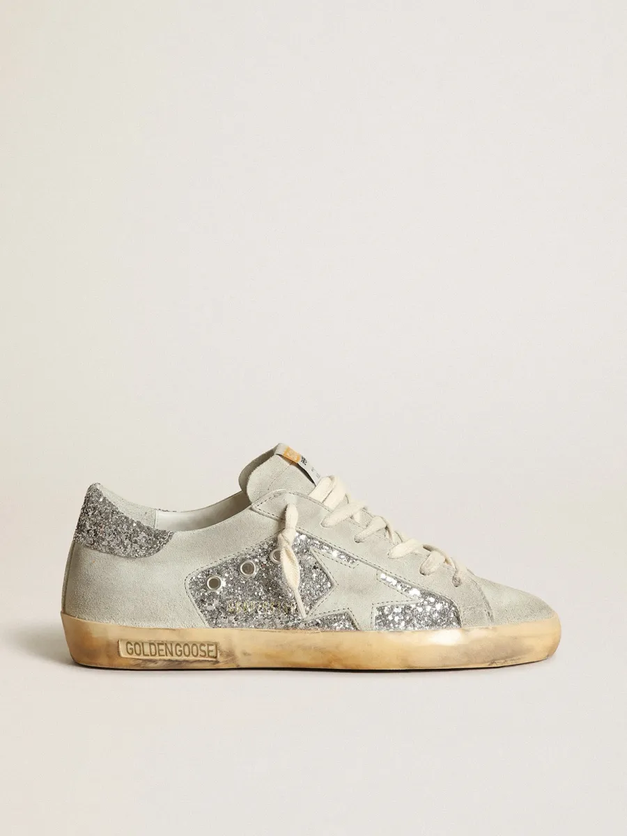 Super-Star Donna in glitter argento con stella e inserti ghiaccio