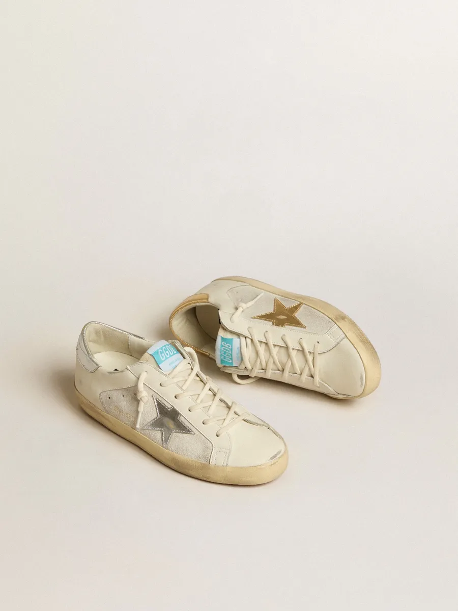 Super-Star in pelle e suede bianchi con stella in pelle argento e oro