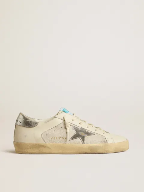 Super-Star in pelle e suede bianchi con stella in pelle argento e oro