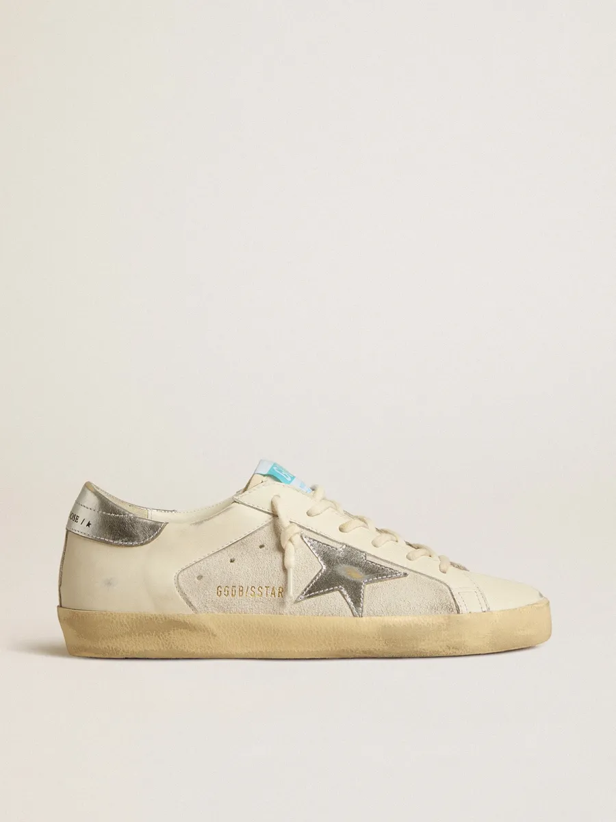 Super-Star in pelle e suede bianchi con stella in pelle argento e oro