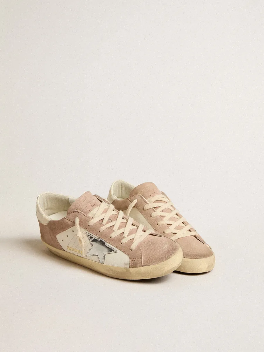 Super-Star Donna in suede rosa con stella in pelle laminata argento