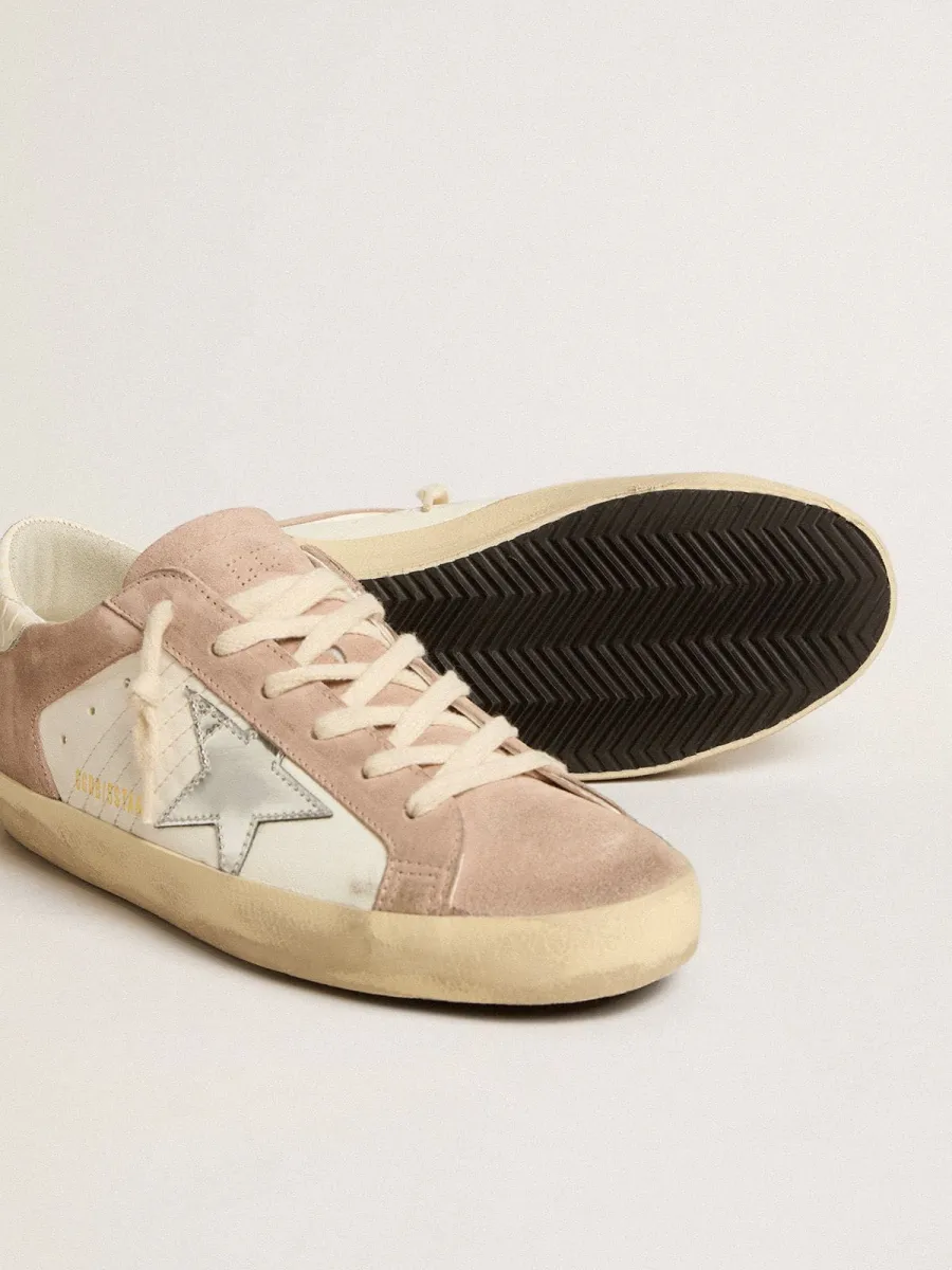 Super-Star Donna in suede rosa con stella in pelle laminata argento