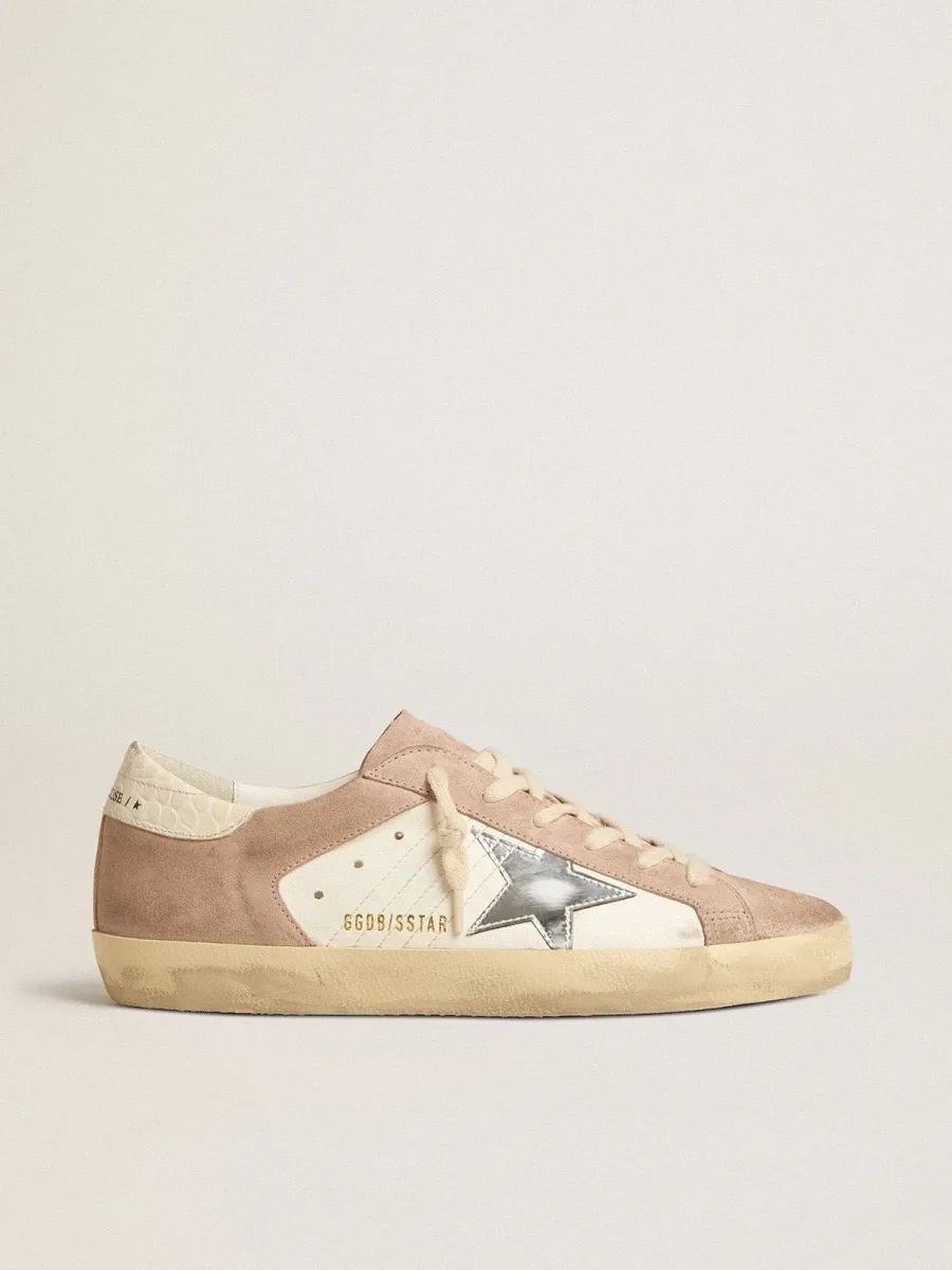 Super-Star Donna in suede rosa con stella in pelle laminata argento