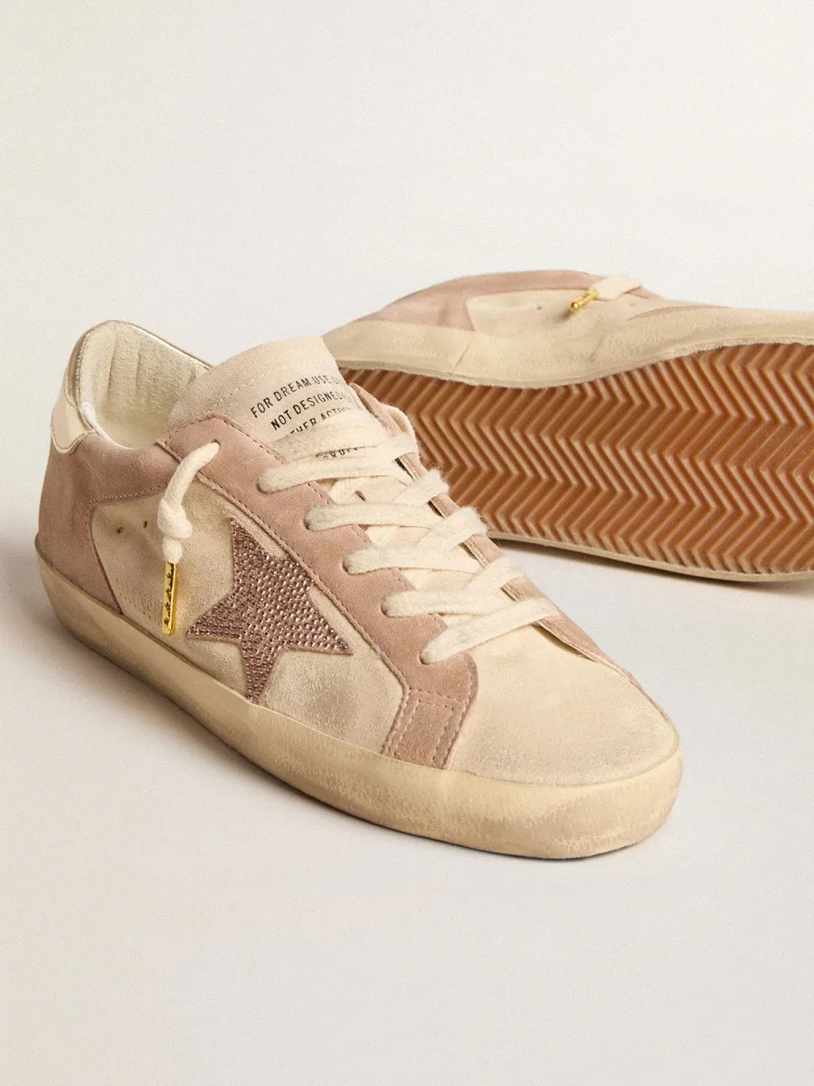 Super-Star Donna in suede rosa chiaro con stella in suede e talloncino platino
