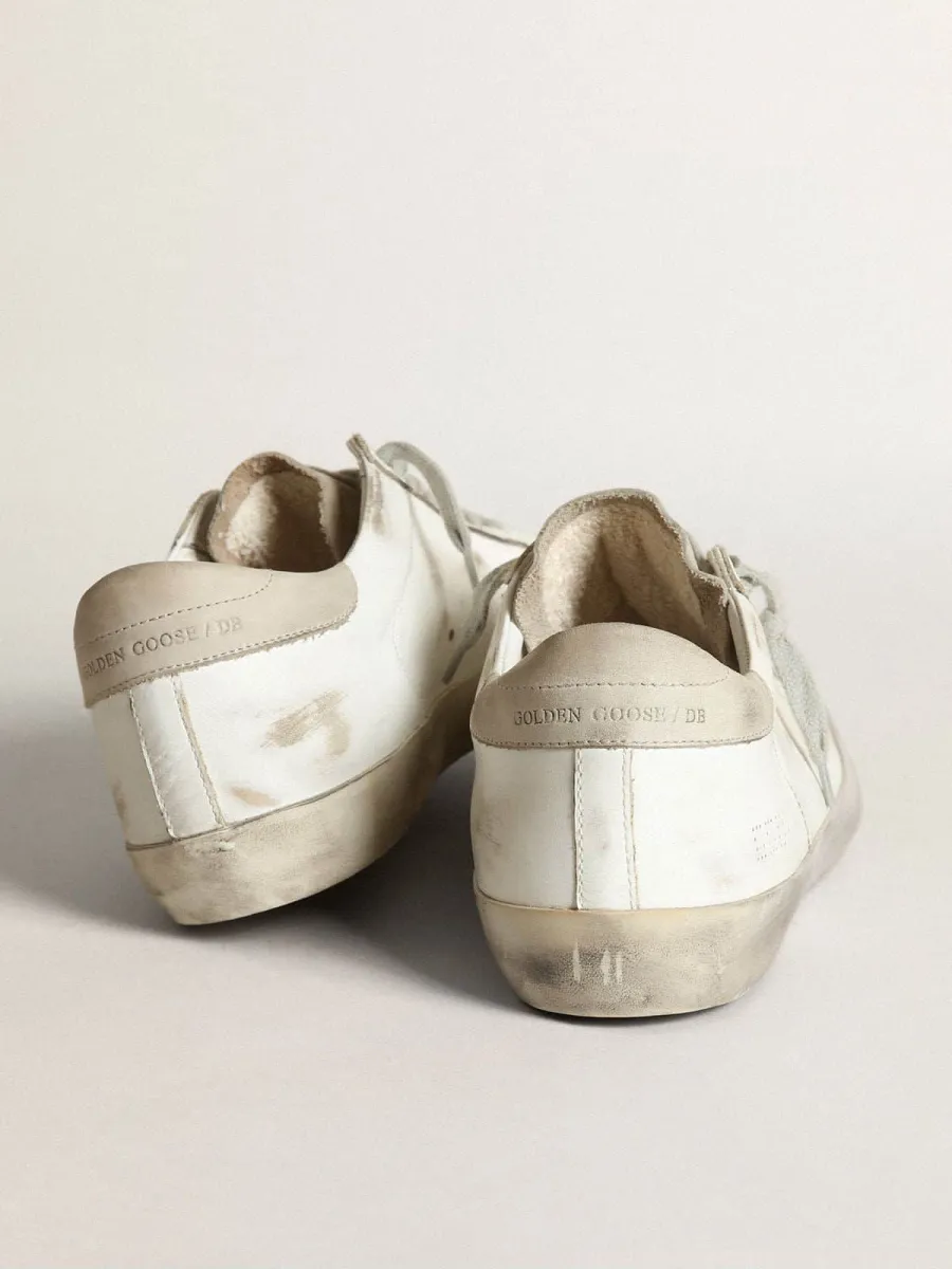 Super-Star Donna in pelle bianca con stella traforata e talloncino in nabuk beige