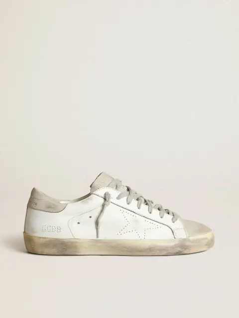 Super-Star Donna in pelle bianca con stella traforata e talloncino in nabuk beige