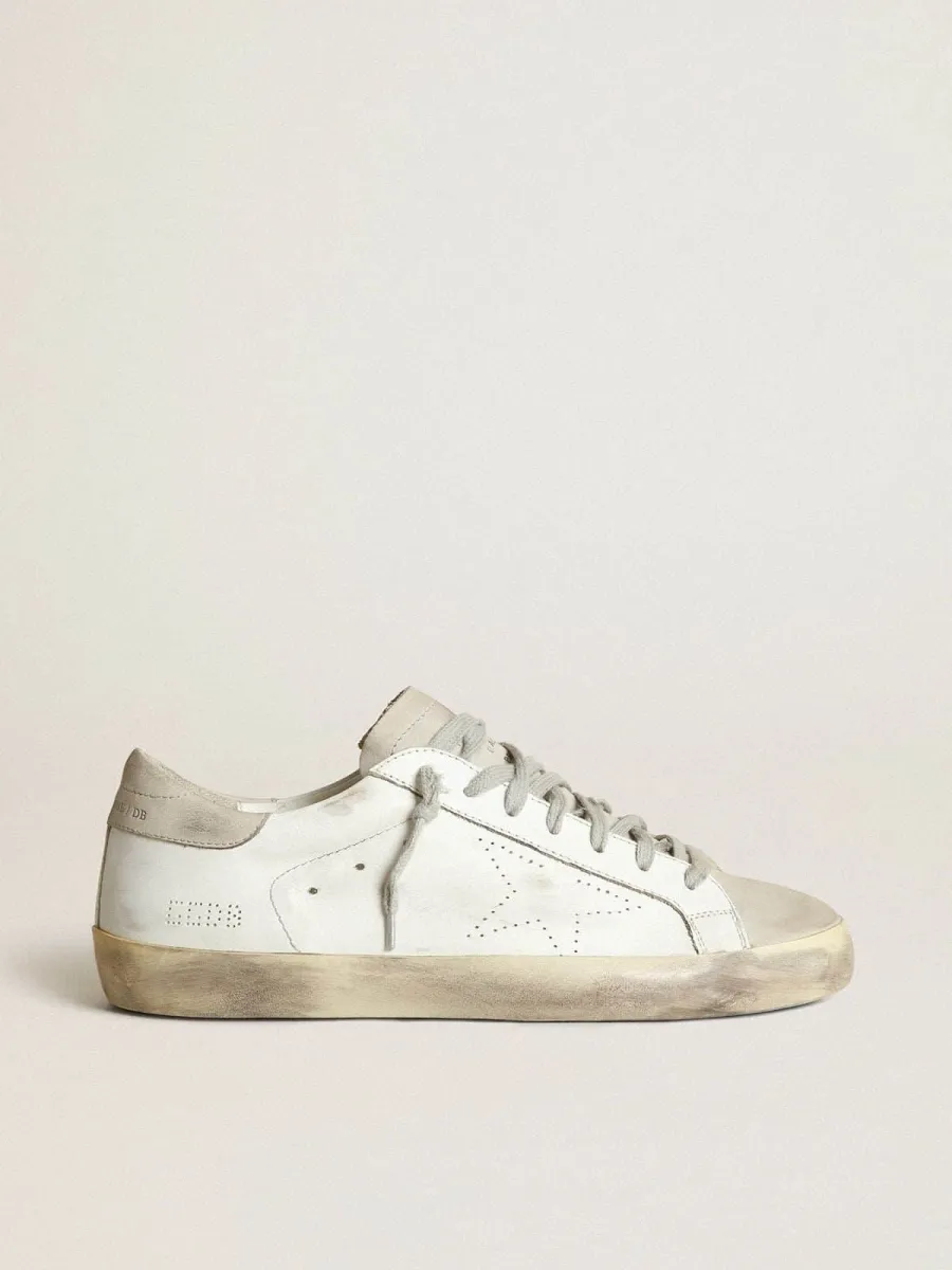 Super-Star Donna in pelle bianca con stella traforata e talloncino in nabuk beige