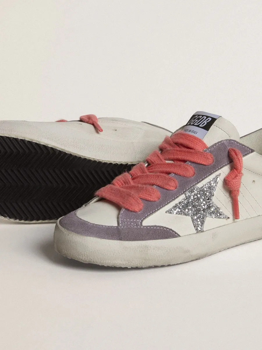 Super-Star Donna con stella in glitter argento e talloncino in suede lilla