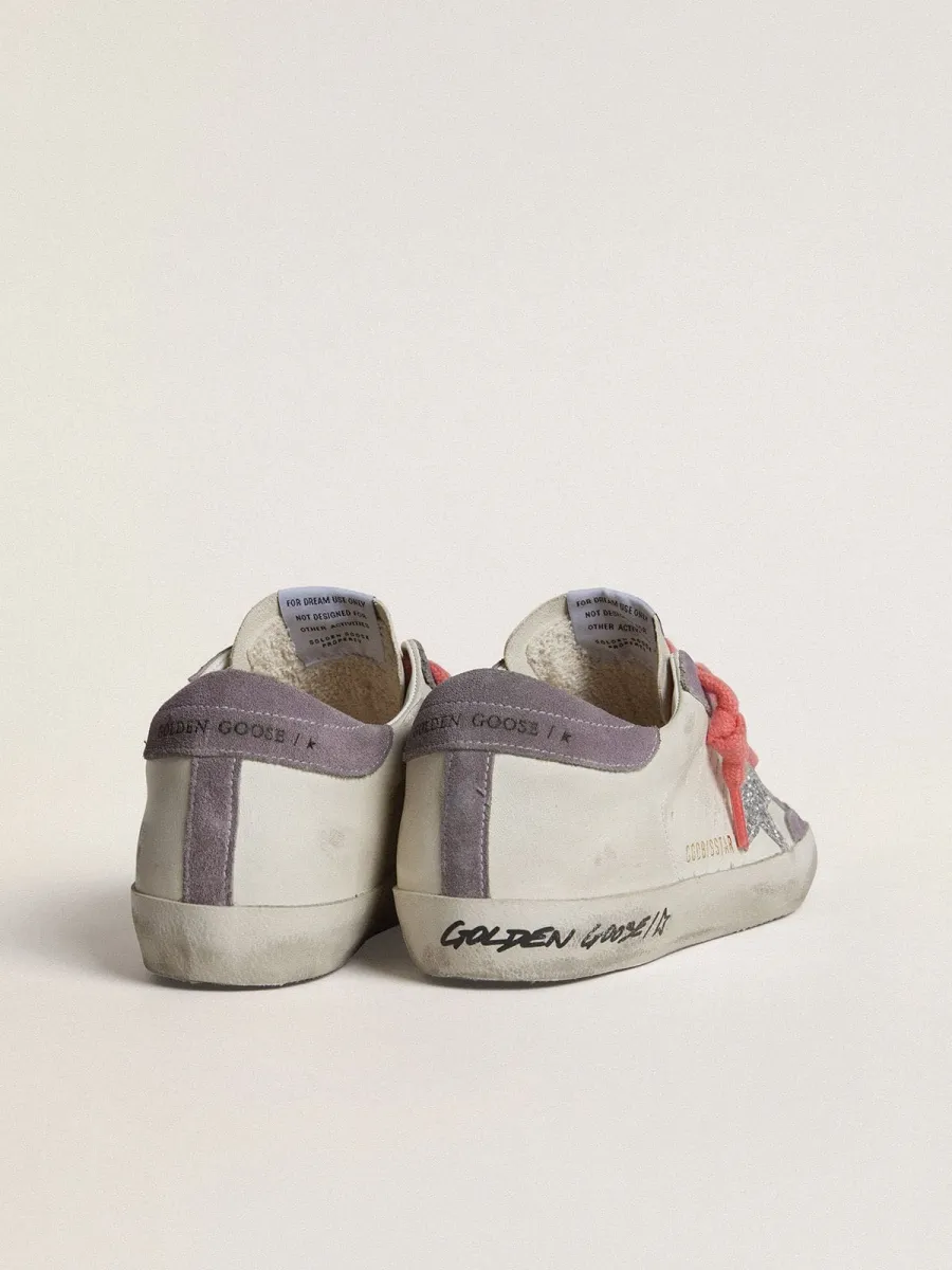 Super-Star Donna con stella in glitter argento e talloncino in suede lilla