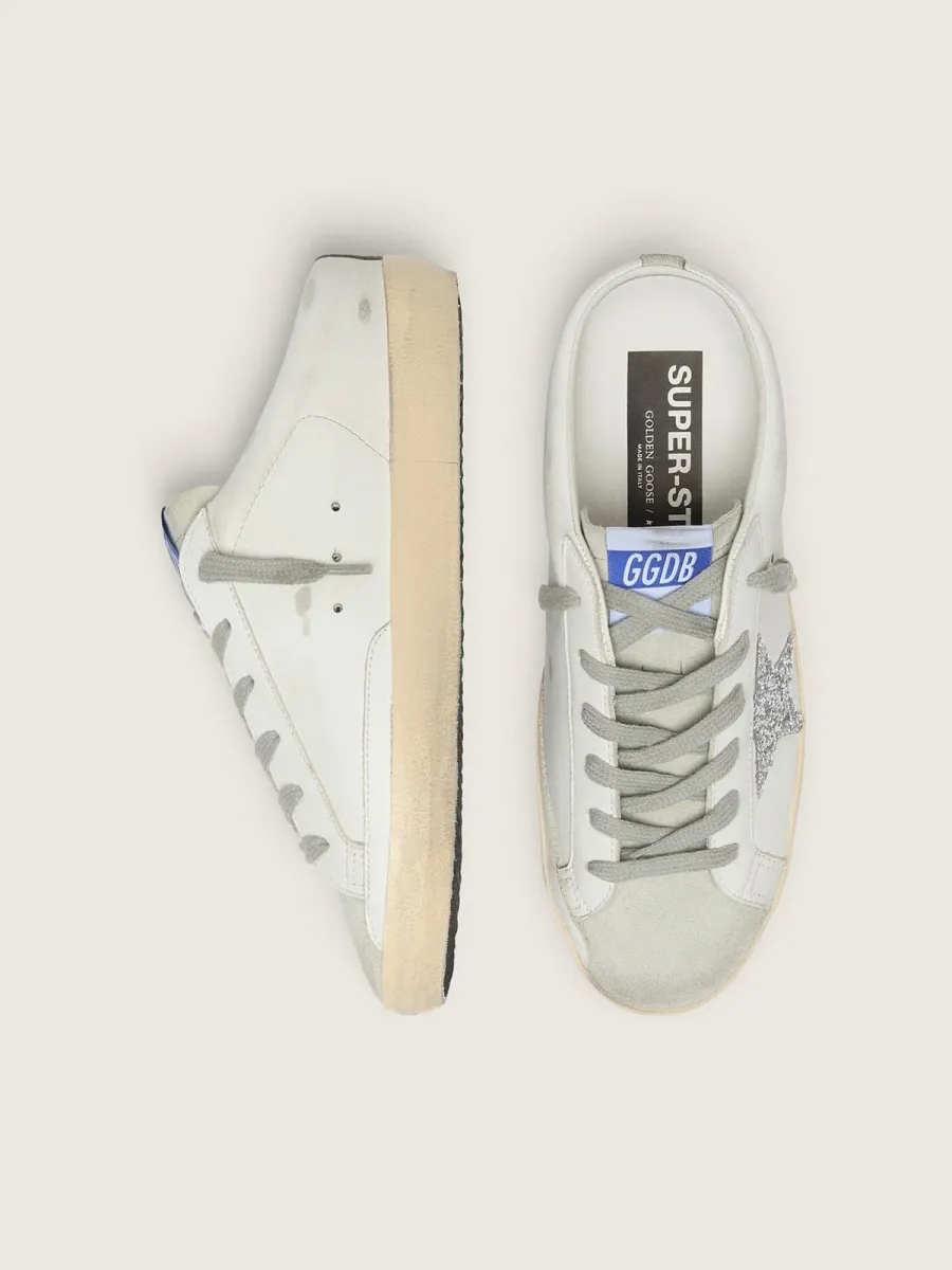 Super-Star Sabot con stella in glitter platino e linguetta in suede