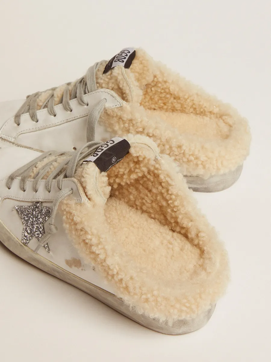 Super-Star Sabot Donna in pelle bianca e fodera in shearling