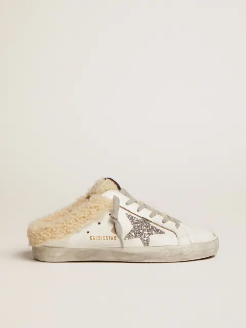 Super-Star Sabot Donna in pelle bianca e fodera in shearling