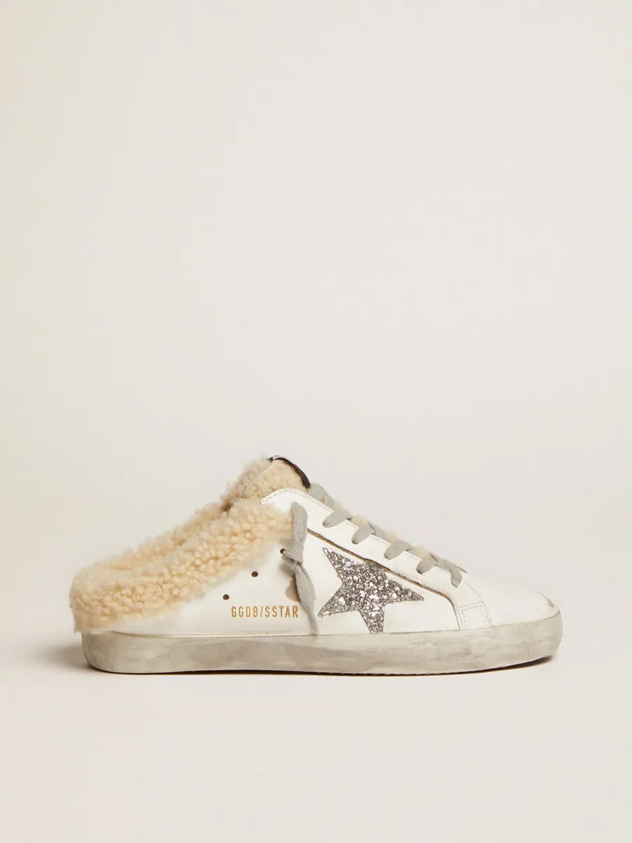 Super-Star Sabot Donna in pelle bianca e fodera in shearling