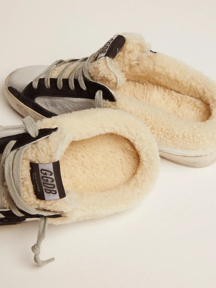 Super-Star Sabot Donna in pelle laminata argento con stella nera