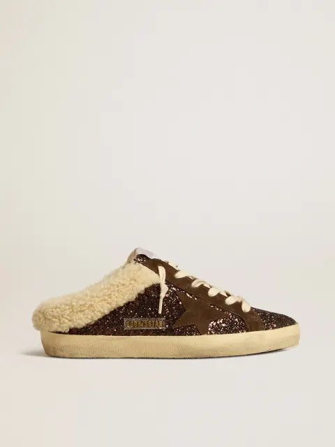 Super-Star Sabot in glitter con stella marrone e fodera in shearling
