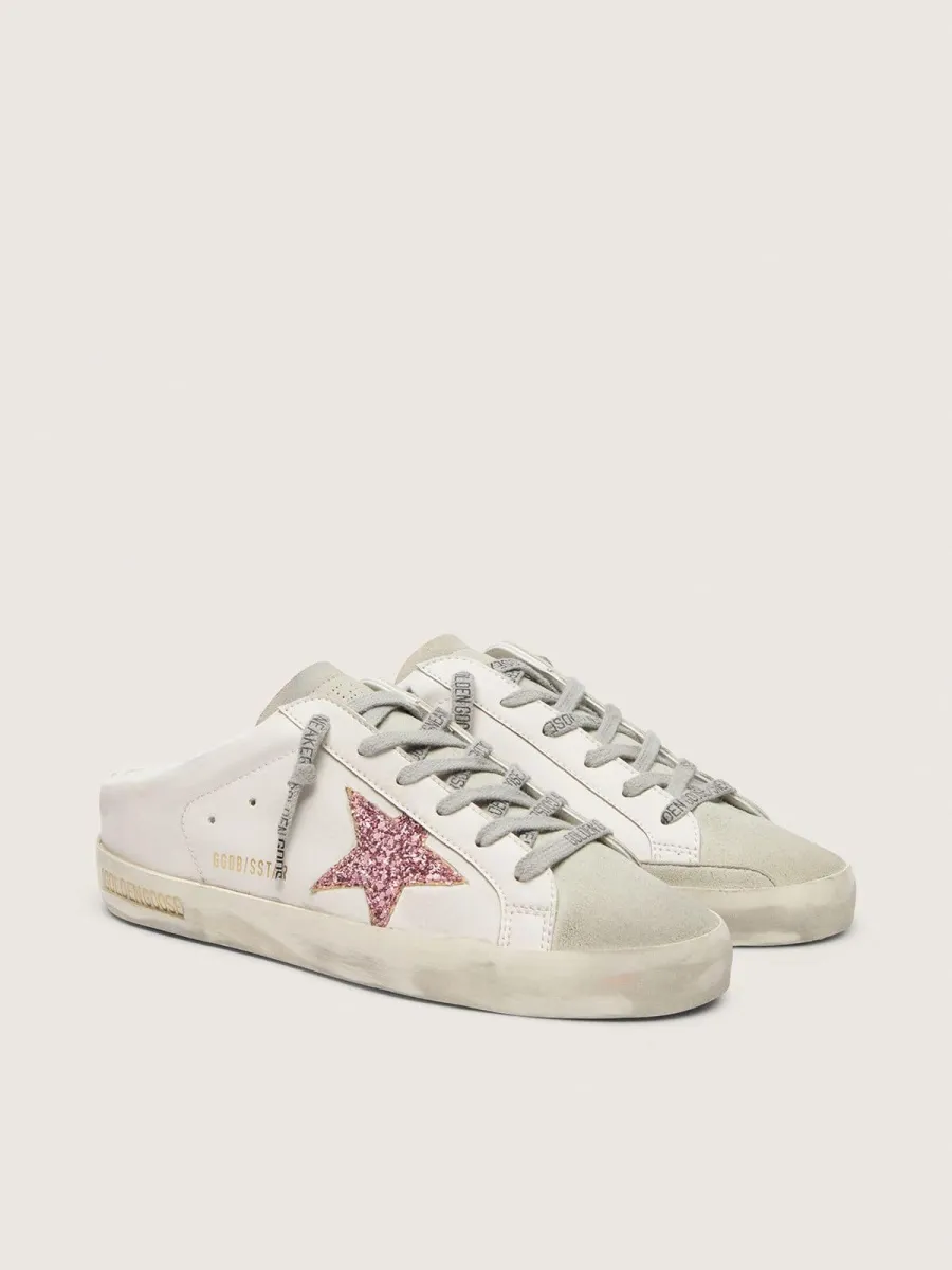 Super-Star Sabot bio-based con stella in glitter rosa e punta in suede