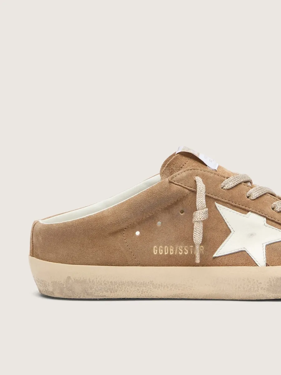 Super-Star Sabot donna in suede tabacco con stella in pelle bianca