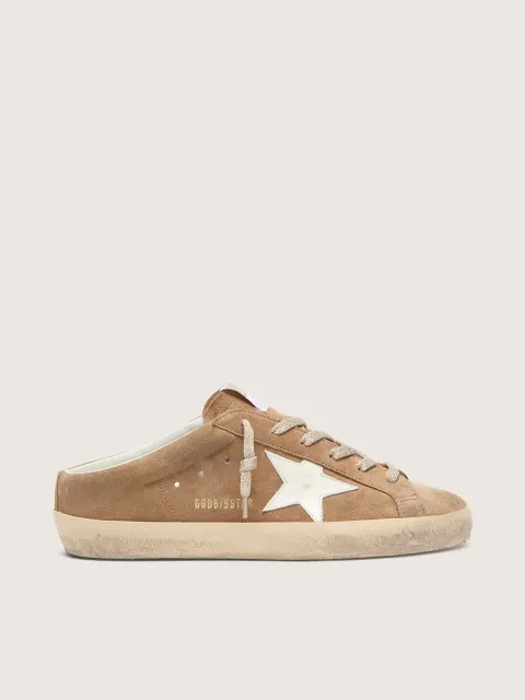 Super-Star Sabot donna in suede tabacco con stella in pelle bianca