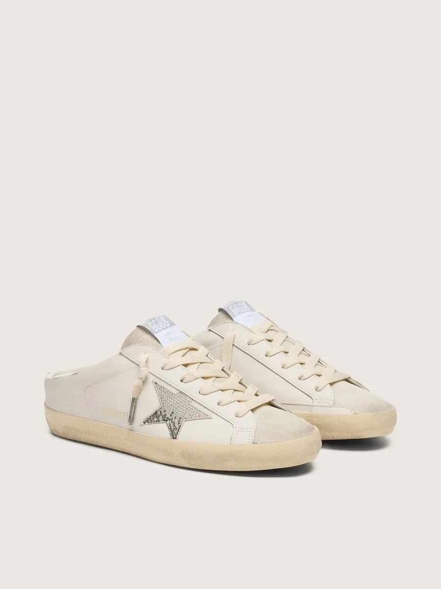 Super-Star Sabot donna in pelle bianca con stella Swarovski