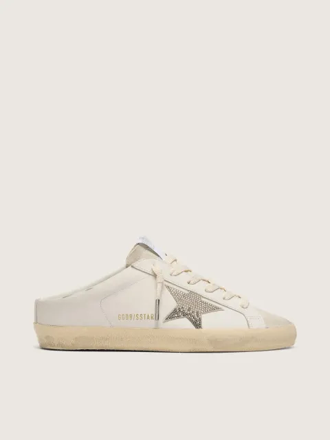 Super-Star Sabot donna in pelle bianca con stella Swarovski
