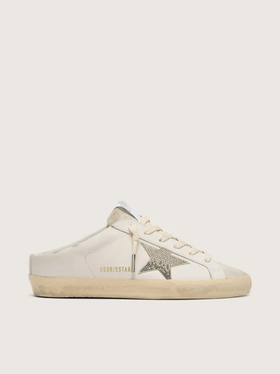 Super-Star Sabot donna in pelle bianca con stella Swarovski
