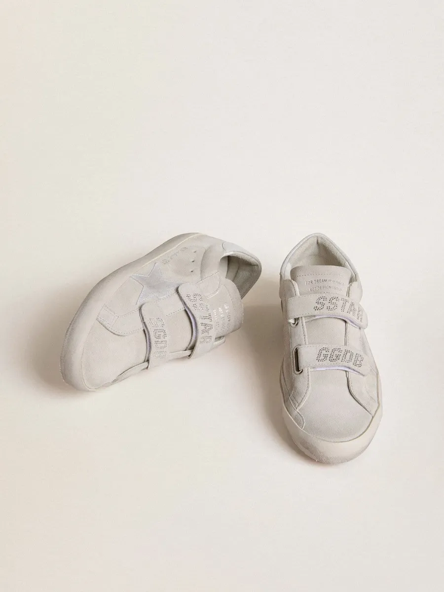 Old School Donna in suede grigio chiaro con stella in pelle con micro glitter