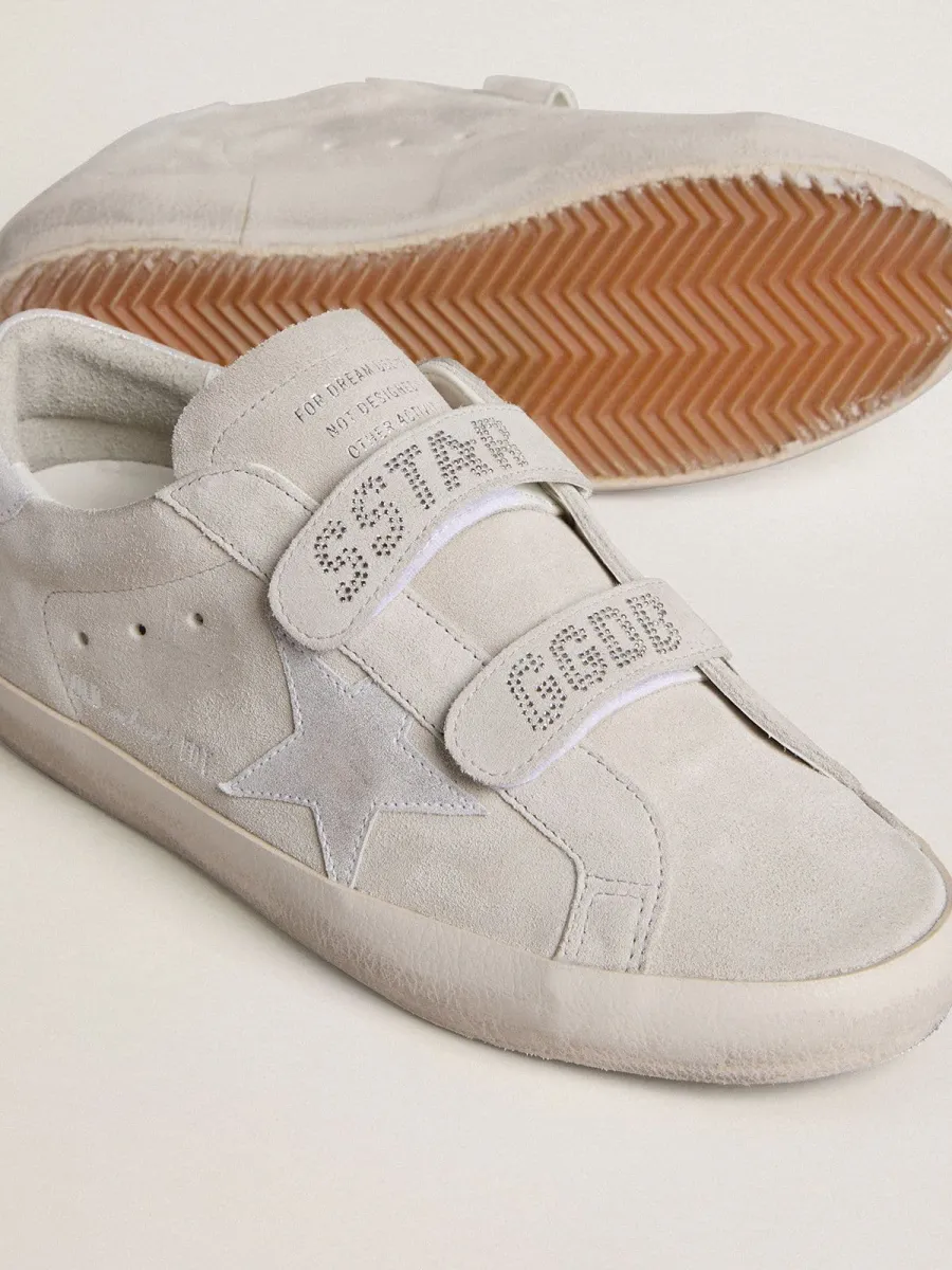 Old School Donna in suede grigio chiaro con stella in pelle con micro glitter