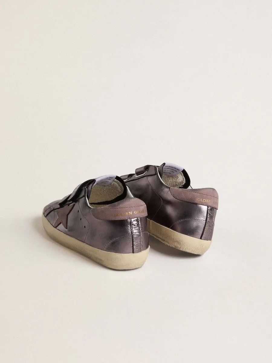 Old School Donna in pelle laminata viola con stella e talloncino in nabuk lilla